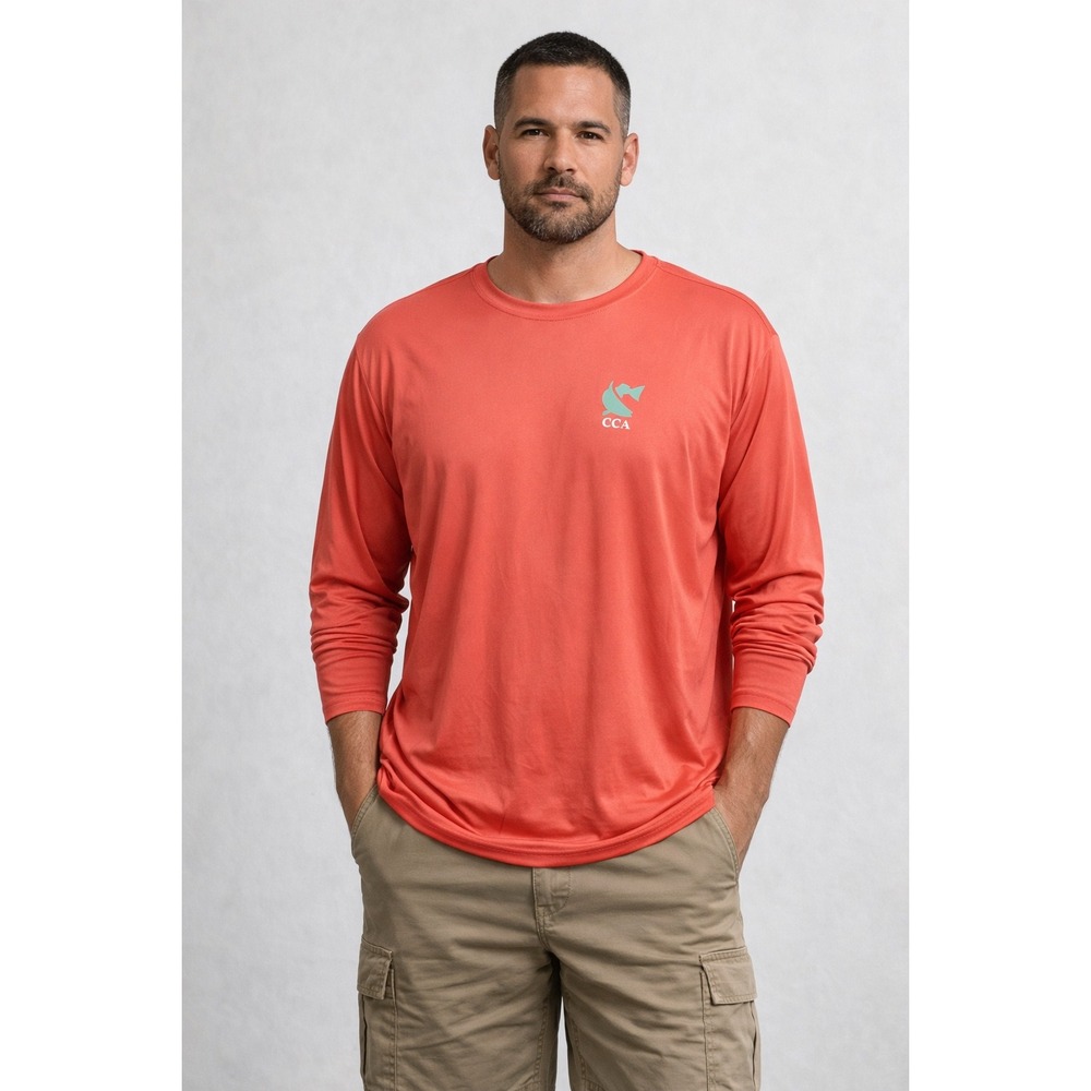 CCA Fishing Shirt Mens XL Coral Orange Performance‎ Long Sleeve Logo AX28R85